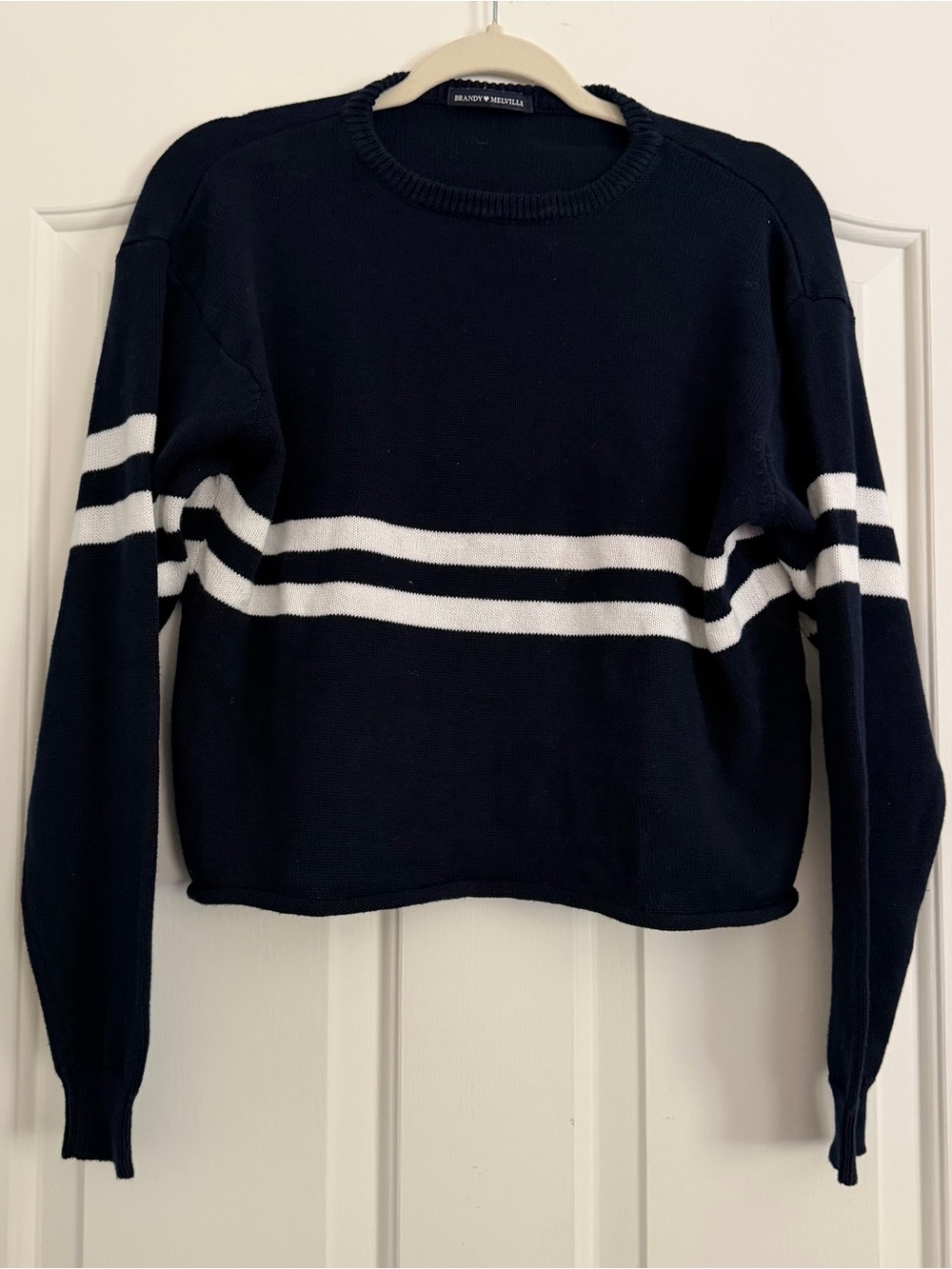 Brandy Melville Navy and White Striped Crewneck Sweater 100% cotton made in Itsl